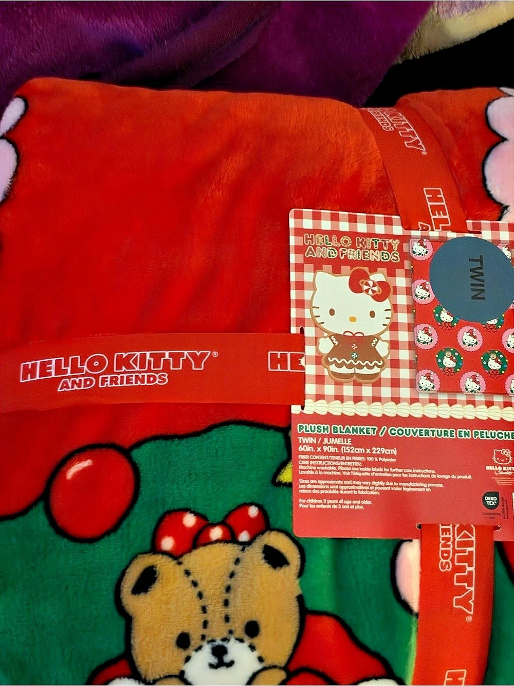 Hello Kitty Friends Plush Blanket Plush Blanket Twin Red & Green NWT